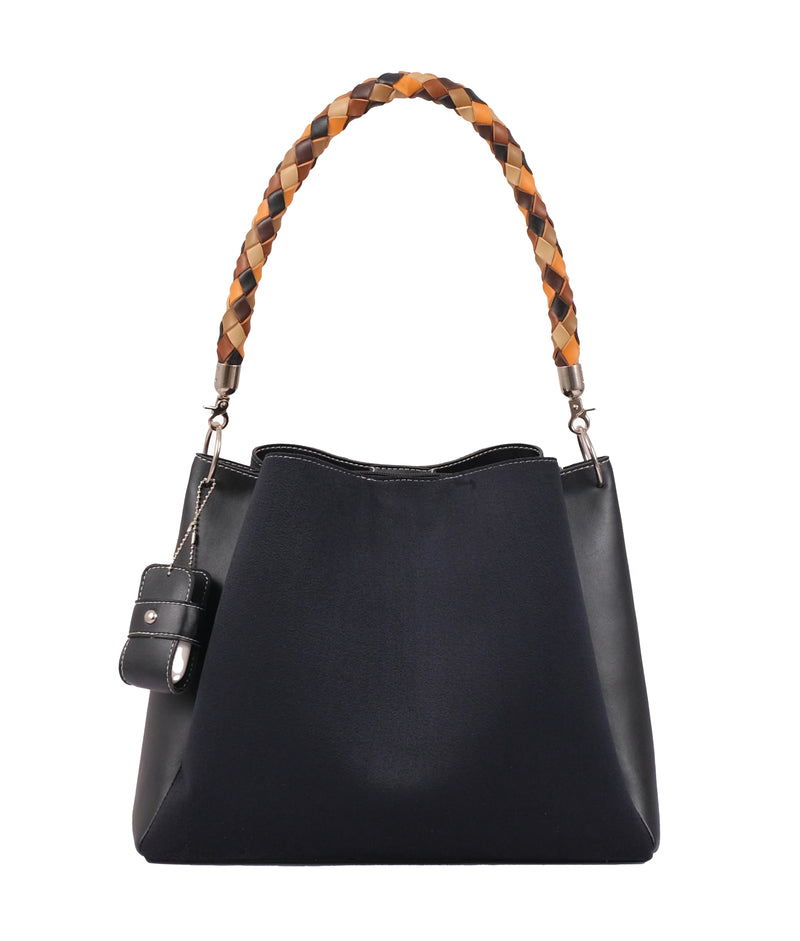 Black Suede Braided Handbag