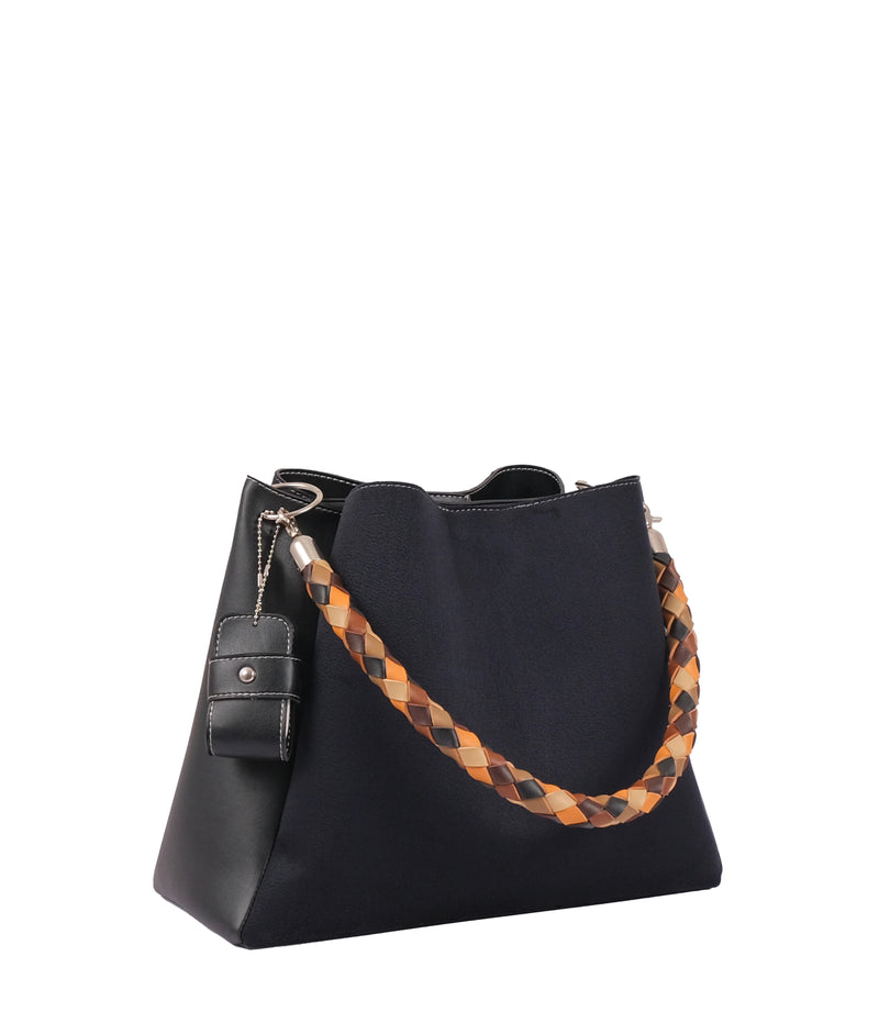 Black Suede Braided Handbag